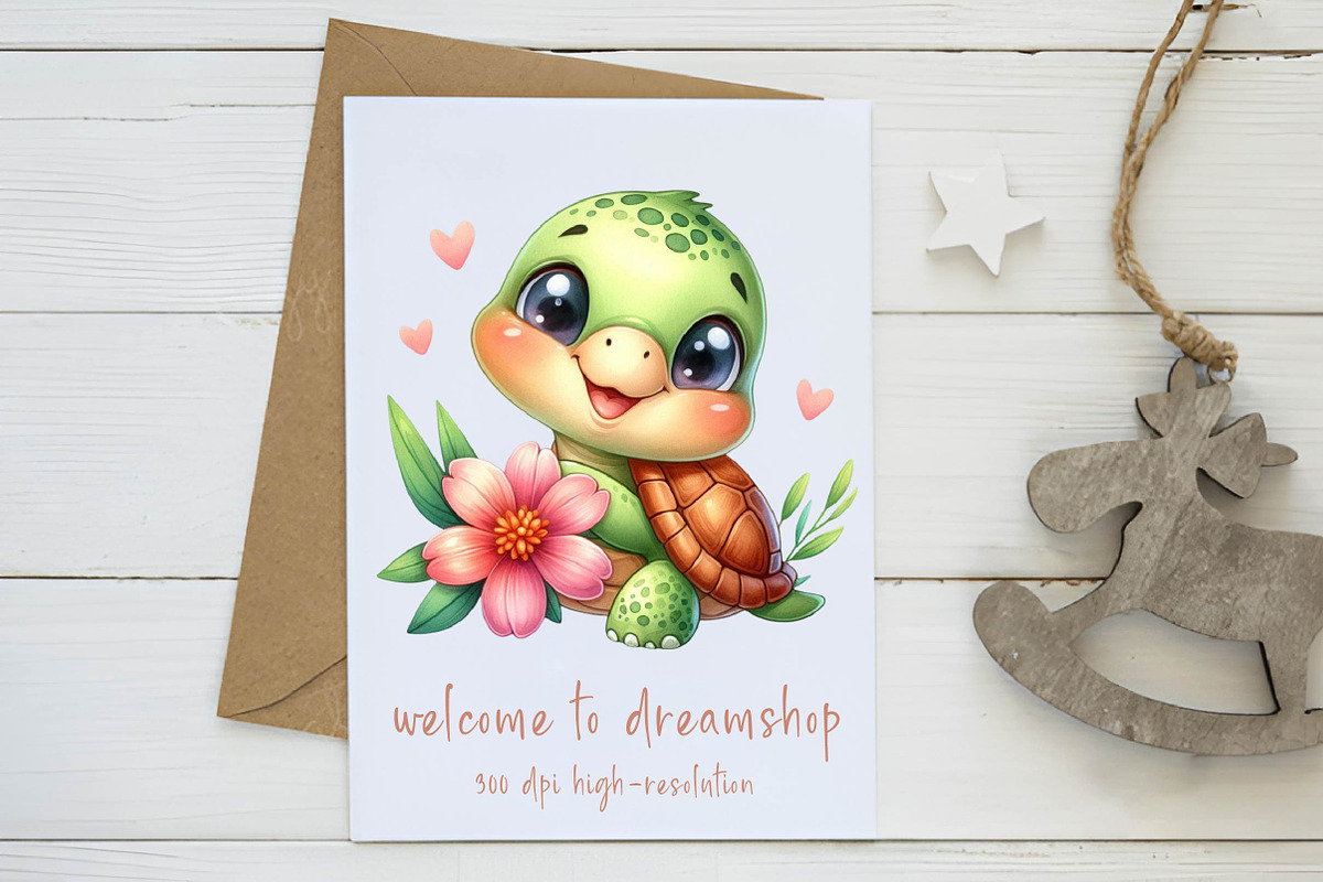 Watercolor turtle with a flower, a Work Illustration by CreationArt (Photo 3 of 6)
