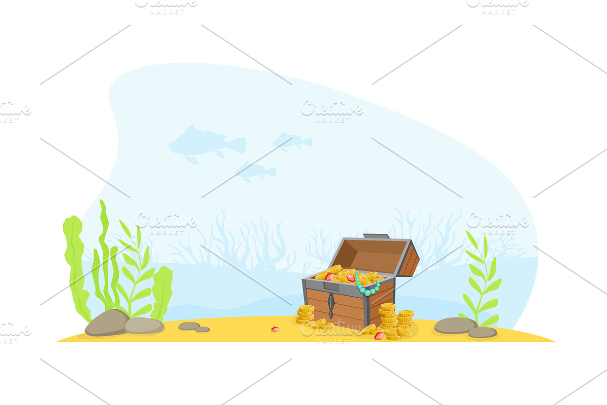 Wooden Ancient Chest of Gold at the, an Illustration by TopVectors