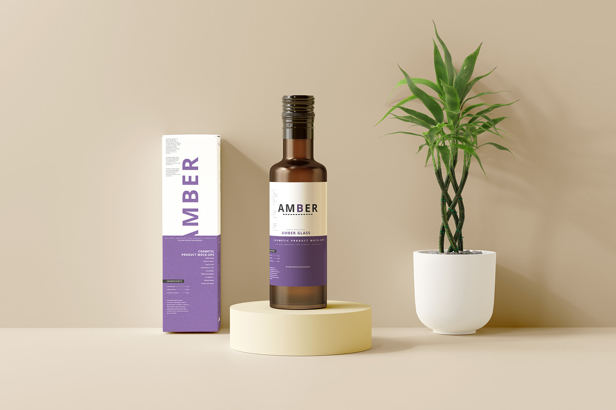 7 in 1 Amber Glass Cosmetic Bundle, a Cups & Container Mockup by pmvch (Photo 67 of 106)