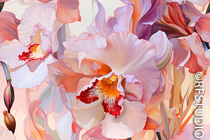 SUNLIT ORCHIDS. Seamless Bundle Of 8