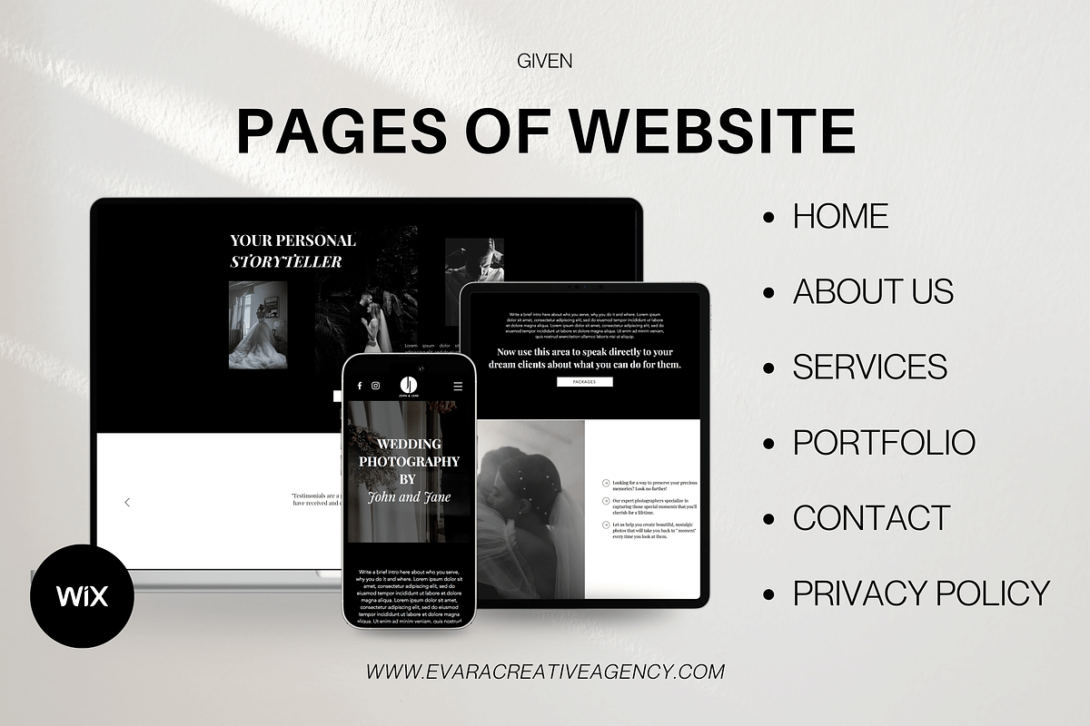 Wix Website Template - Photographer, a Wix Template by Evara Creative Agency (Photo 2 of 7)