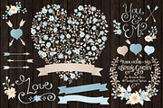 Soft Blue Floral Heart & Banners, an Illustration by Amanda Ilkov (Thumbnail 2 of 4)
