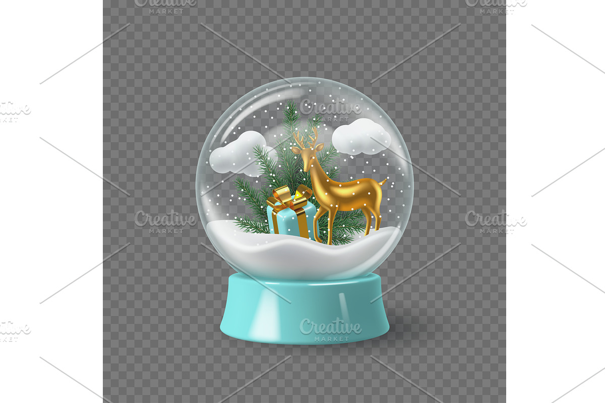 Glass snowglobe with golden reindeer, an Object Illustration by Liudmyla Matviiets