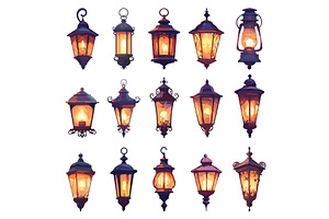 Set of vintage lamps and lighting, an Object Illustration by LadadikArt