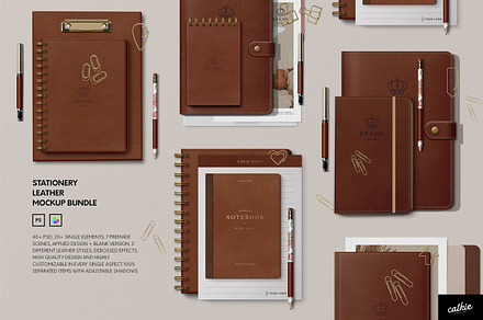 Leather Stationery Mockup Bundle, a Pens & Pencil Mockup by Catkie - Digital Art