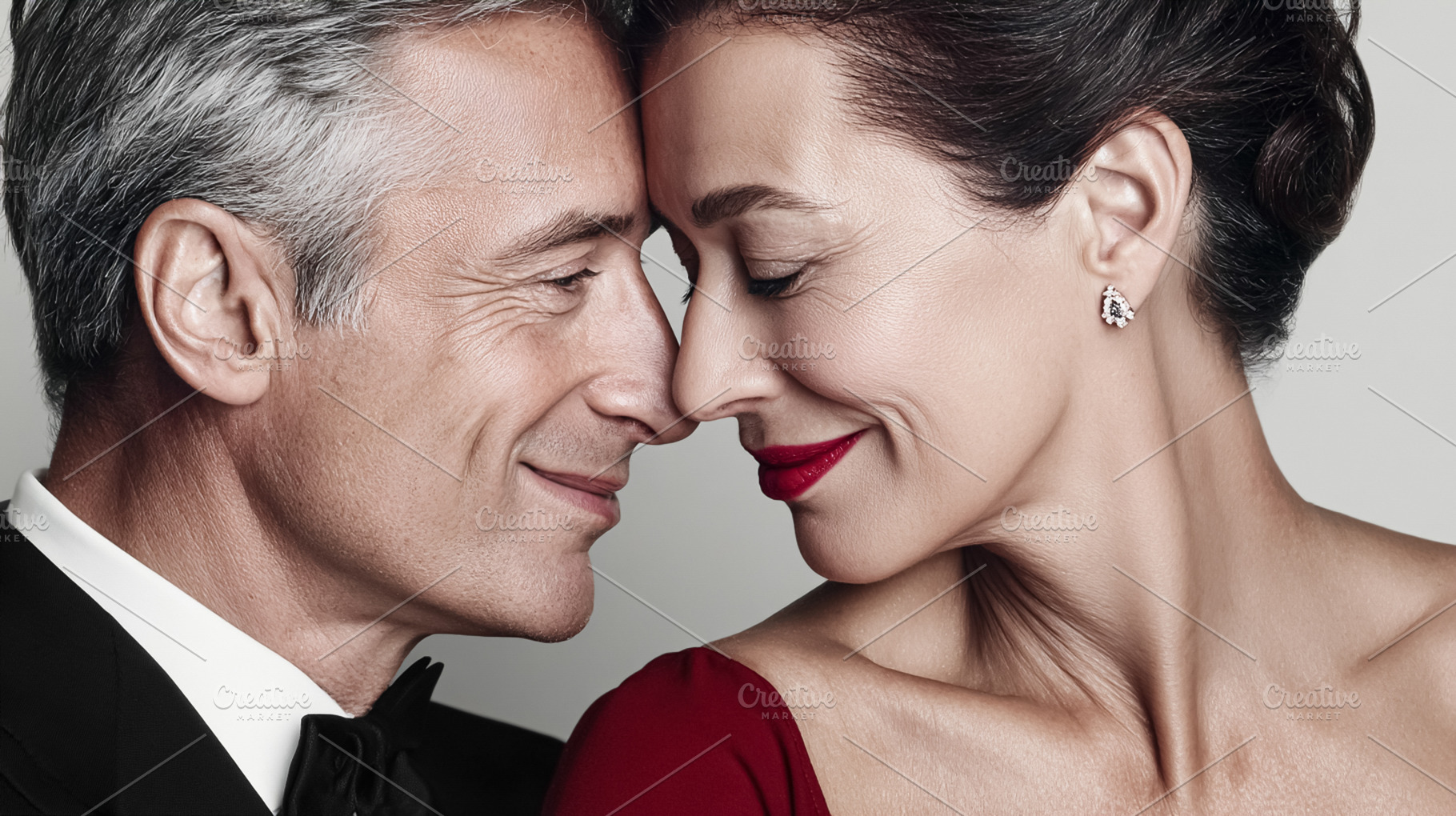 Loving middle aged couple touching foreheads, celebrating romanc, a Photo by Studio ANNA