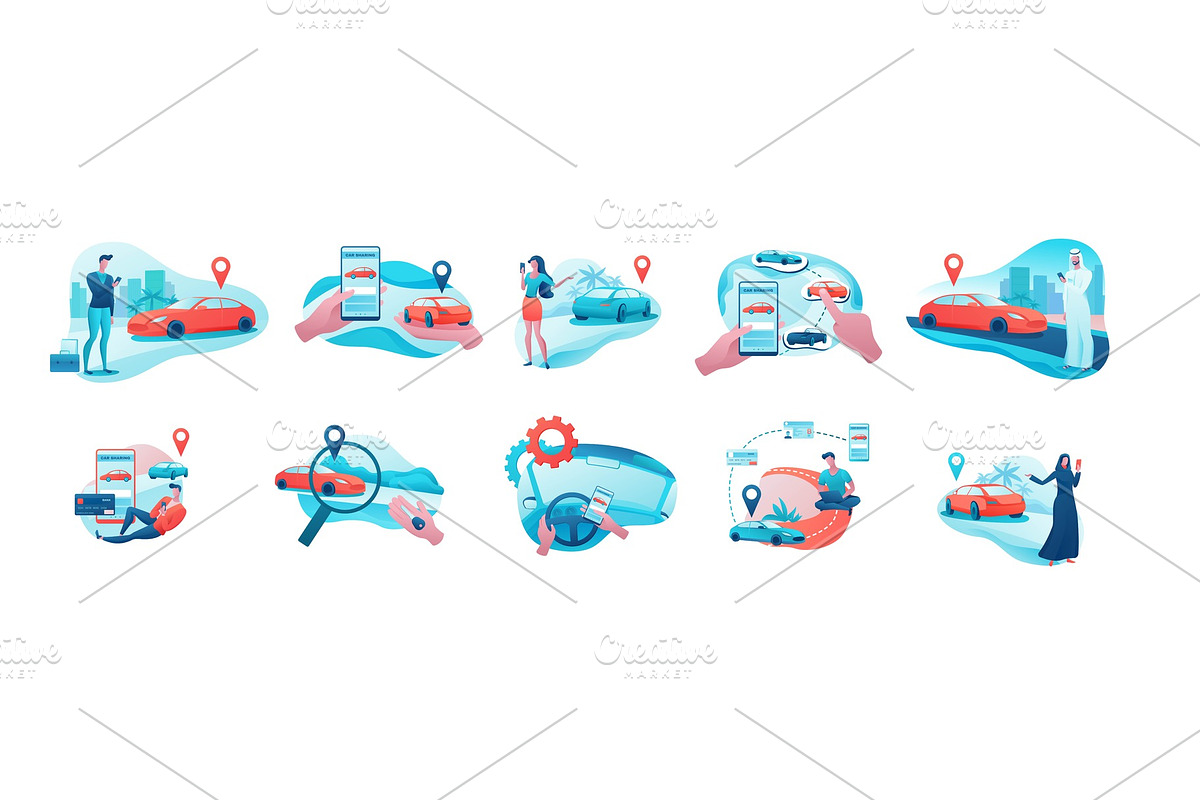 Car share illustration set, a Person Illustration by Nadine's illustrations