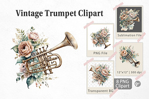Vintage Trumpet Clipart, a Graphic by Artnoy