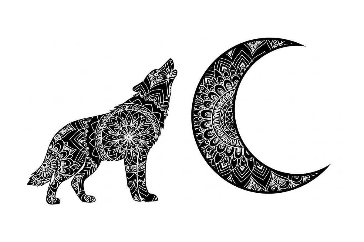 Mandala Moon Wolf SVG Bundle, an Illustration by Gaye Art (Photo 3 of 31)