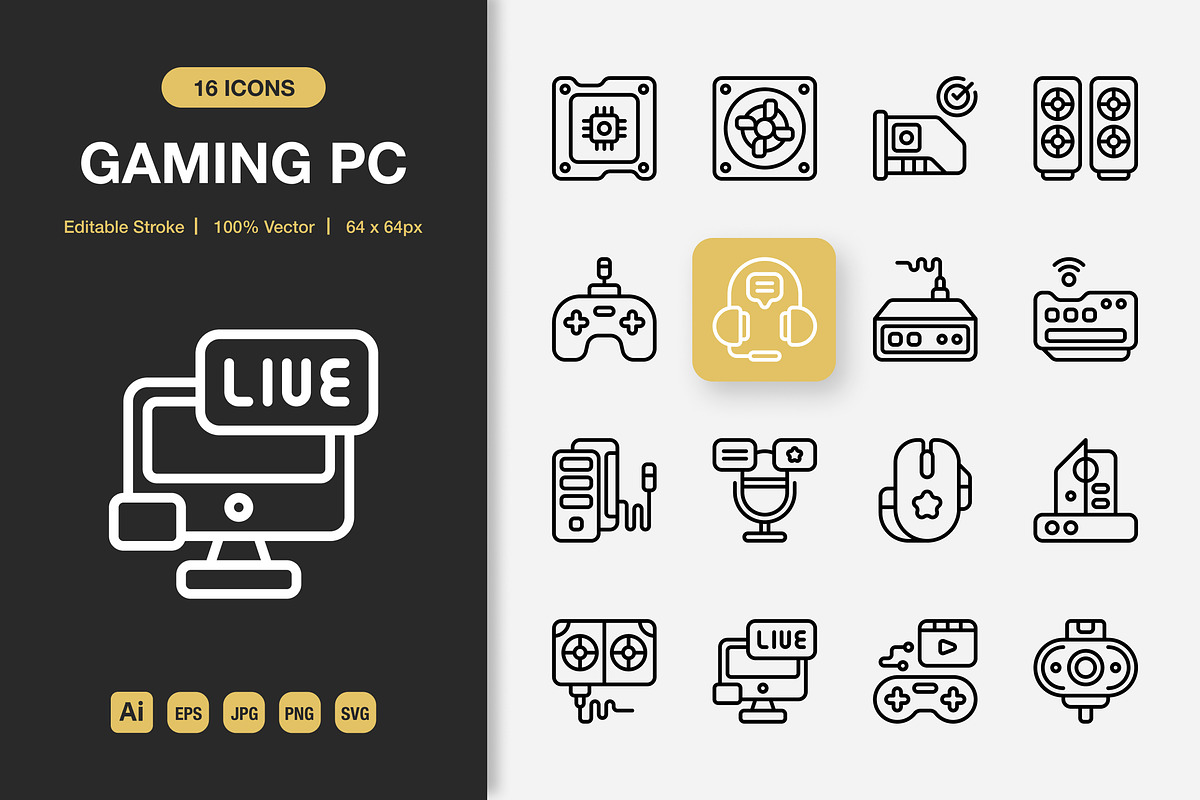 Gaming Pc Outline Icons, an Outline Icon by Spacepixel Creative