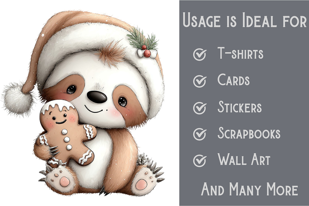 Whimsical Christmas Sloth Clipart, an Illustration by Pixels.Craft (Photo 3 of 6)