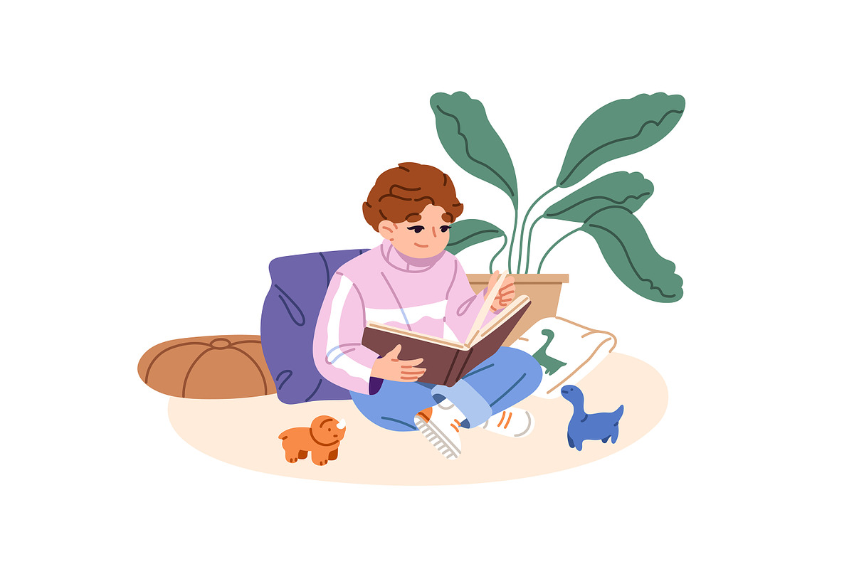 Cute kids reading paper books set, a Person Illustration by PaperTrident (Photo 6 of 9)