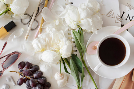 Coffee Peonies Stock Image, a Business Photo by Her Creative Studio