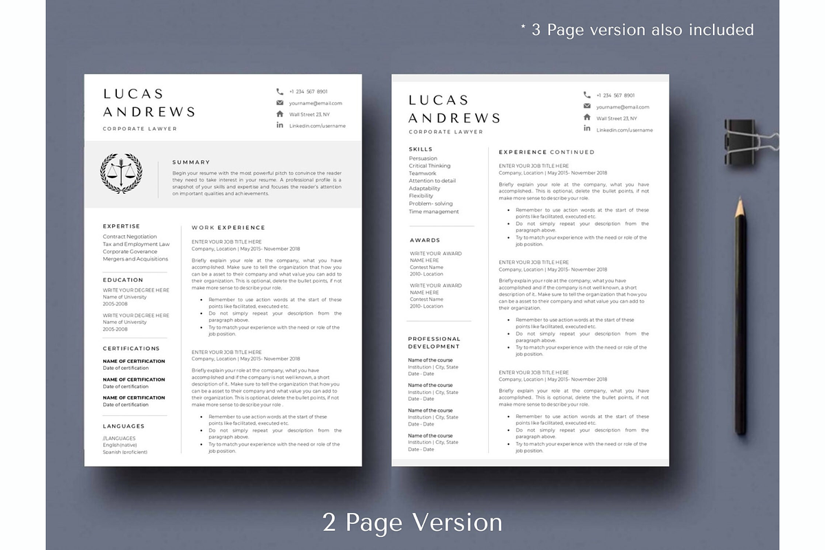 Paralegal resume template for lawyer, a Resume Template by Climbwithelevator (Photo 2 of 10)