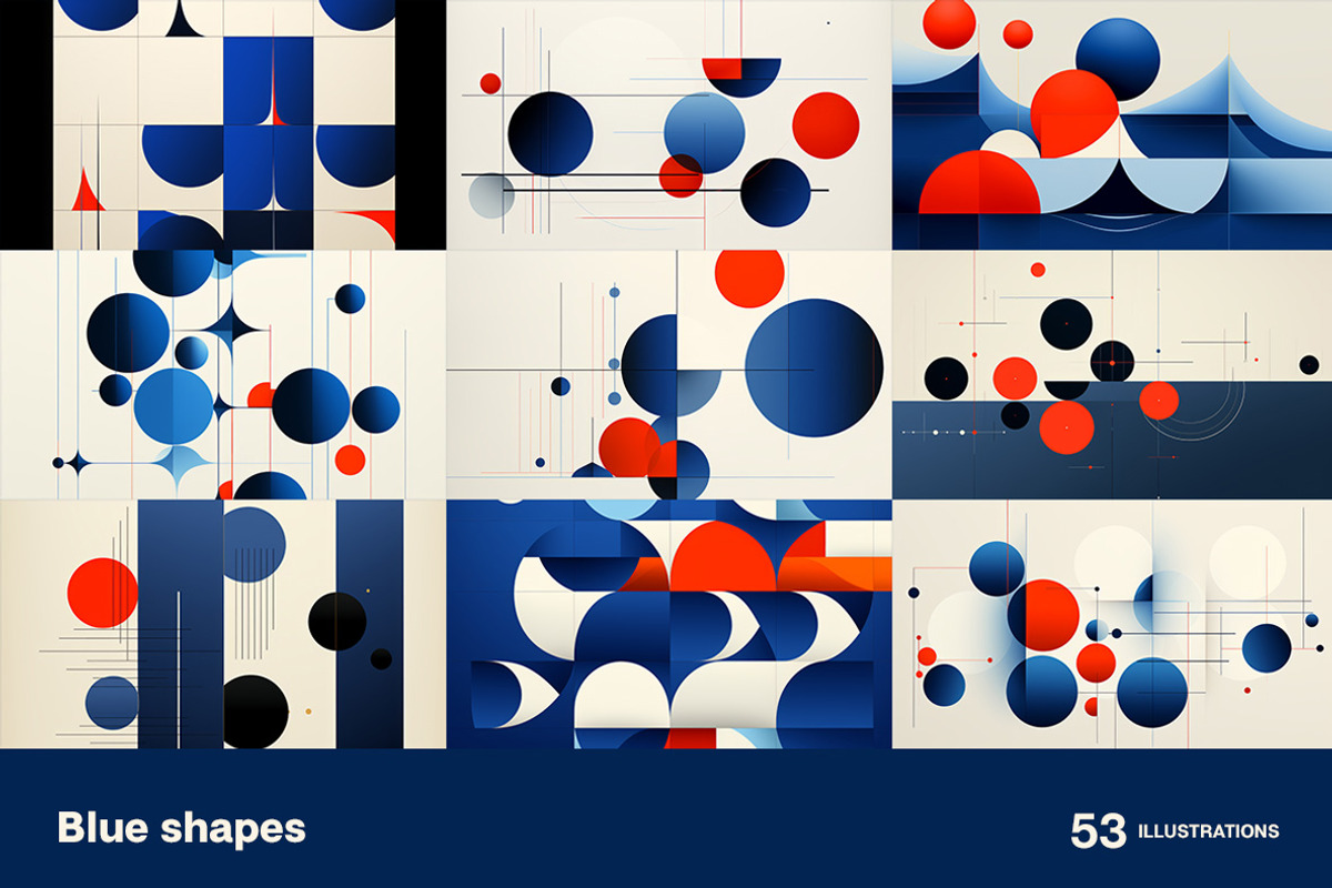 Blue shapes. 53 images, a Decorative Illustration by Handmadefont (Photo 2 of 12)