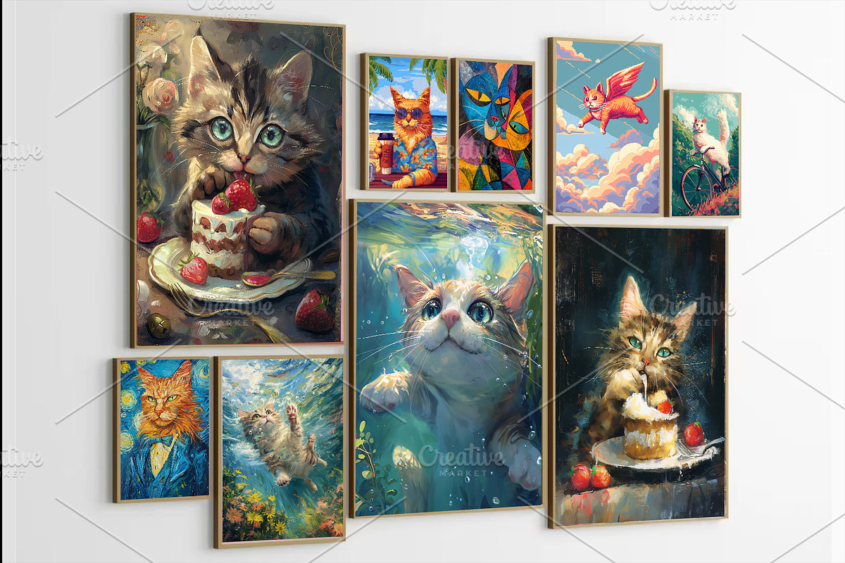 Watercolor Cat Wall Art Prints, an Animal Photo by Chipshpow Graphics (Photo 2 of 8)