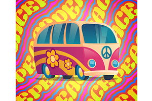 Hippie Bus With Peace And Love Label