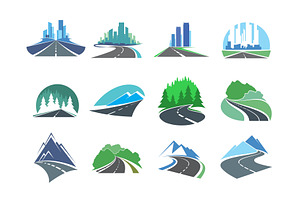 Highway icon with skyscrapers, a Transportation Illustration by Vector Tradition