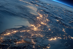 Earth at Night City Lights from Spac, a Photo by Pixeness Studio
