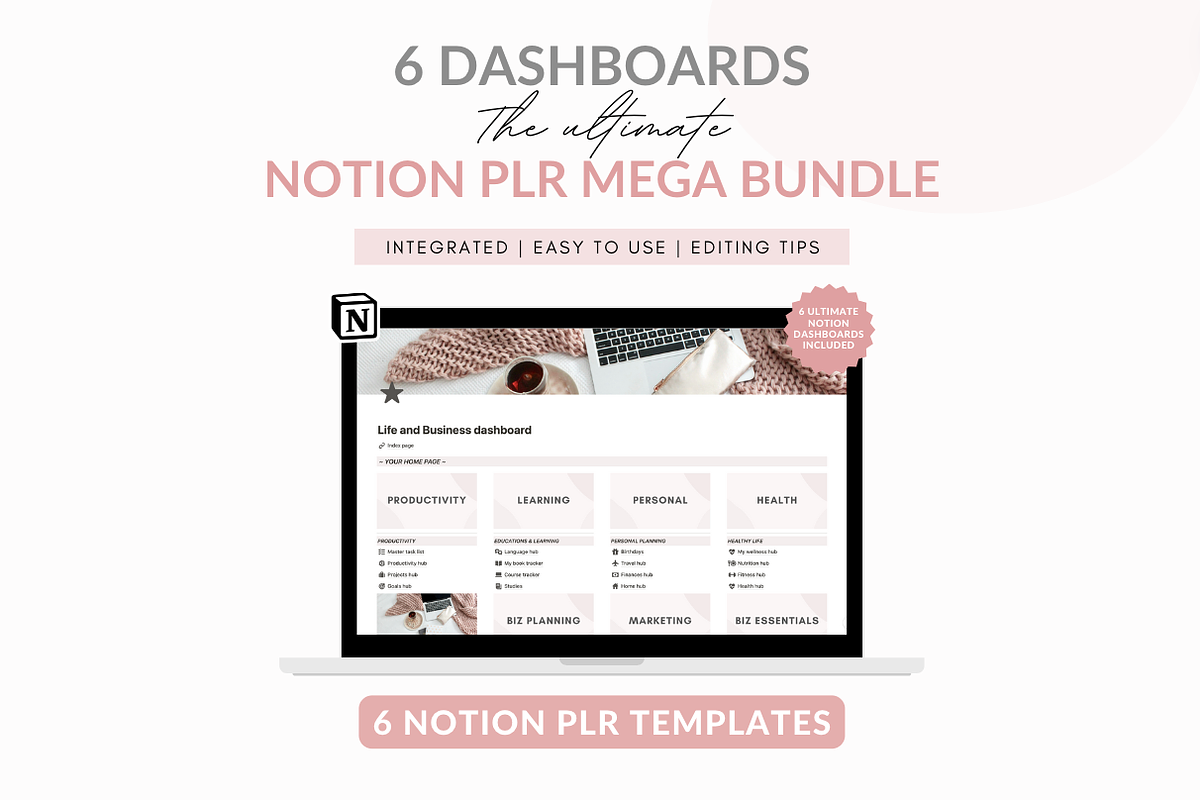 Notion template bundle dashboard, a Templates & Theme by Cate Creates (Photo 4 of 12)