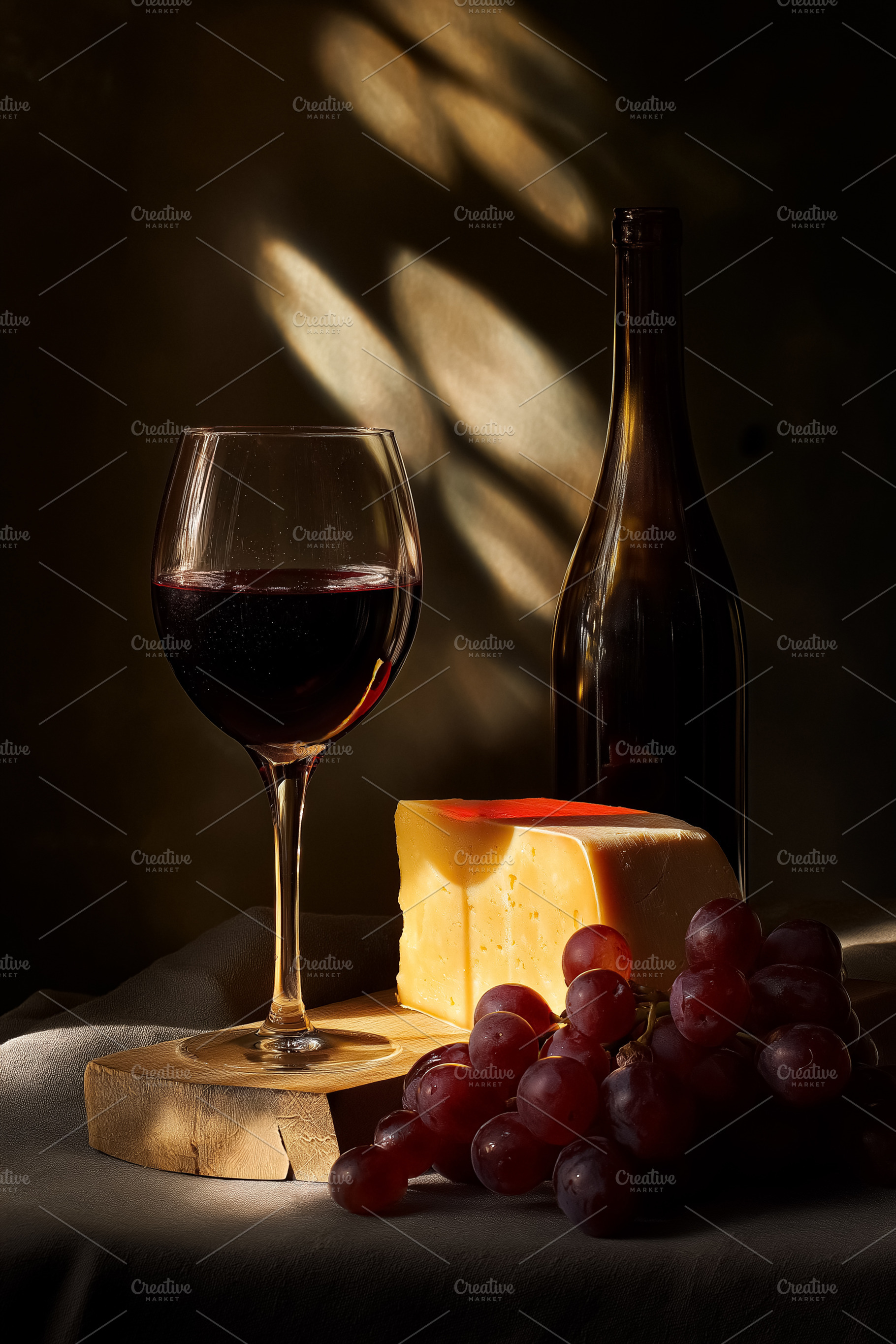 Savoring red wine and cheese with grapes, creating a delicious still life in dr, a Food & Drink Photo by Studio ANNA