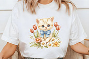 Watercolor Floral Kitten Clipart, a Seasonal Illustration by designcity5 (Thumbnail 4 of 5)