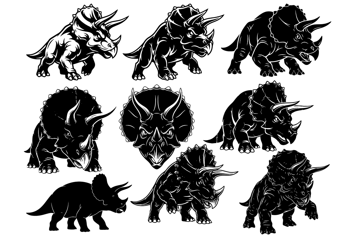 Triceratops Dinosaur bundle, an Illustration by Deezguizer