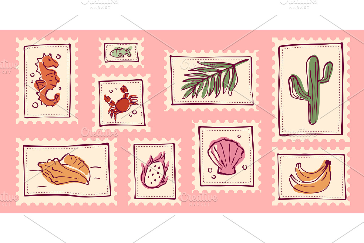 Tropical travel stamp collection, an Illustration by art PVP - market