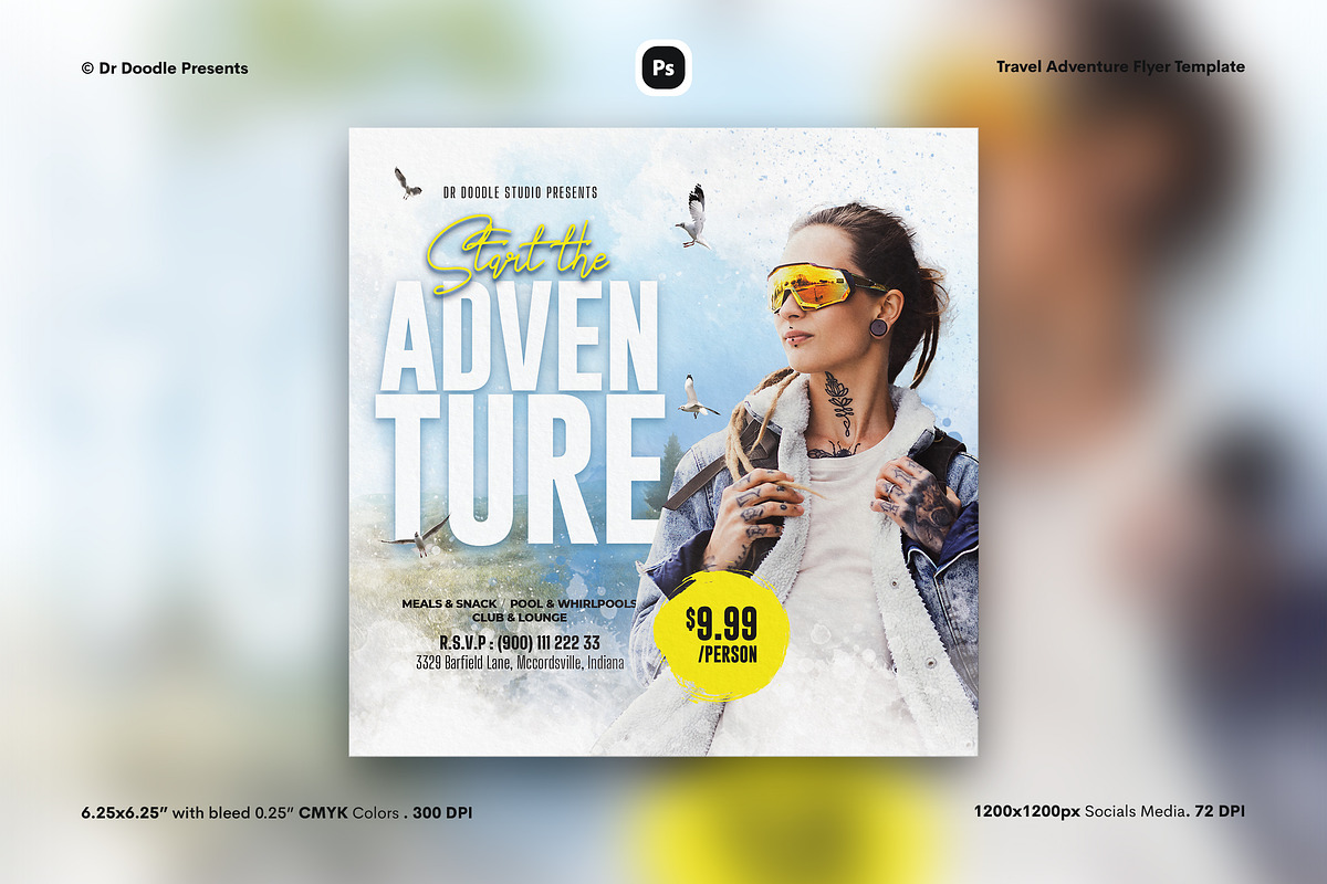 Travel Adventure Flyer &Social Media, a Flyer Template by iDoodle Studio