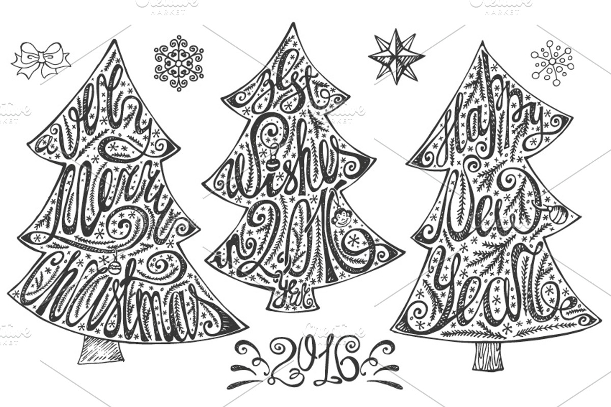 Christmas tree lettering set, an Illustration by Tatianakost49 (Photo 2 of 2)