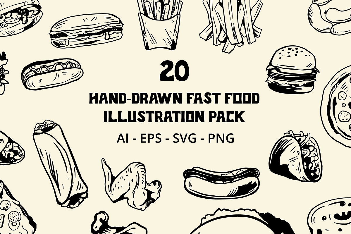 Hand Drawn Fast Food Illustration, a Food Illustration by Pokal Studio (Photo 1 of 6)
