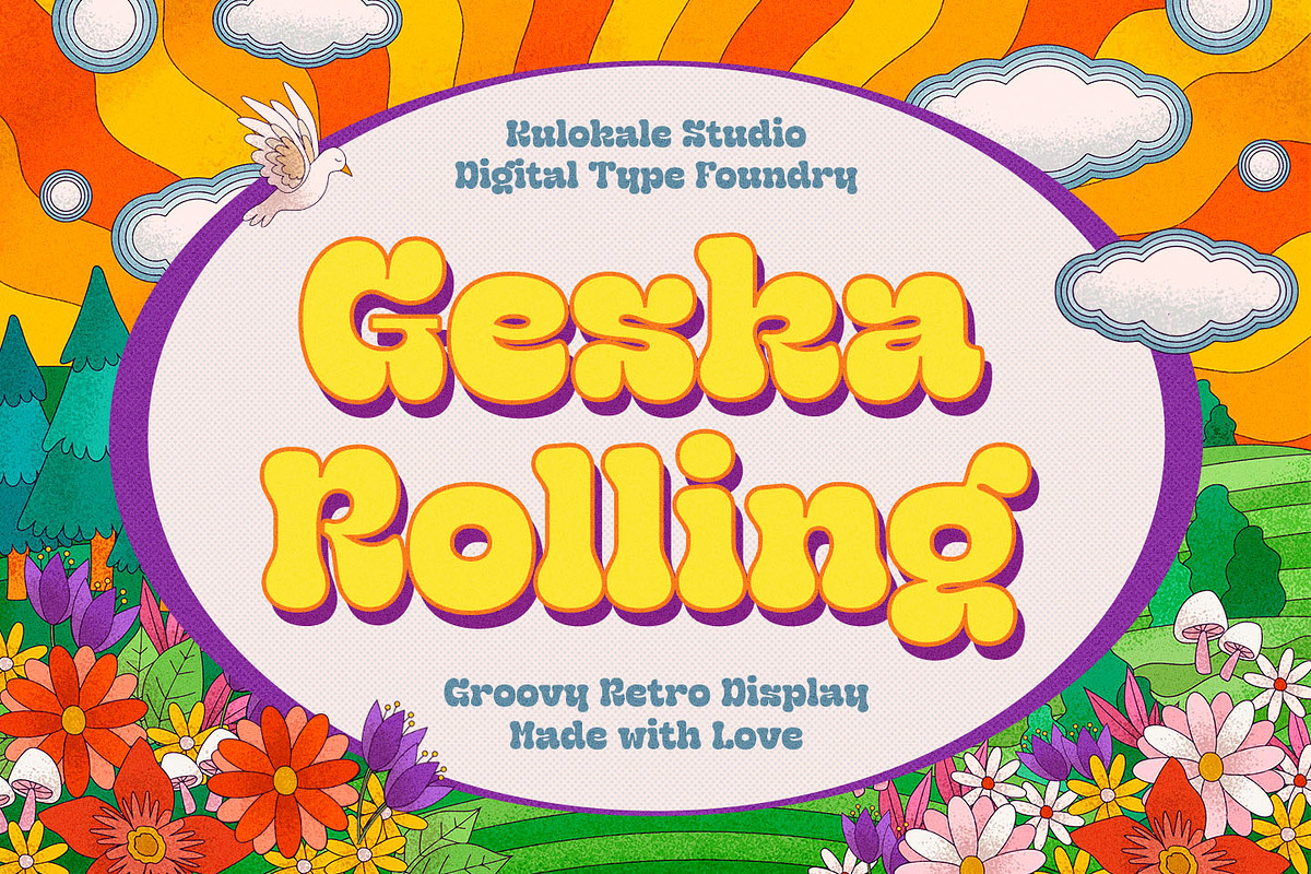 Geska Rolling - Groovy Retro Font, a Slab Serif Font by Kulokale (Photo 1 of 10)