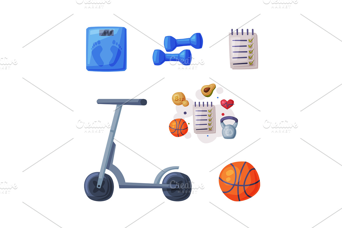 Healthy Lifestyle Objects with, an Object Illustration by TopVectors