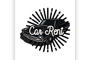 Color Vintage Car Rent Emblem