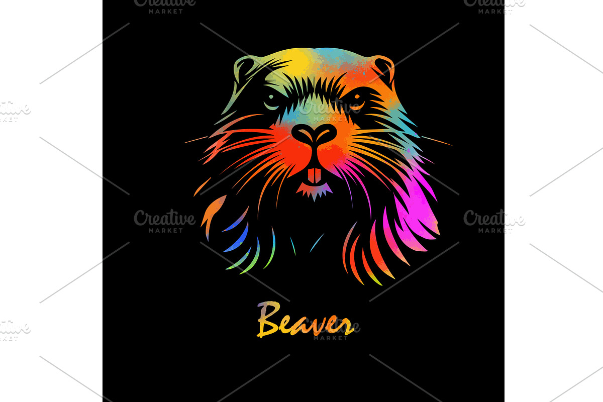 Beaver colored head on black, an Animal Illustration by Nenahliadava Design