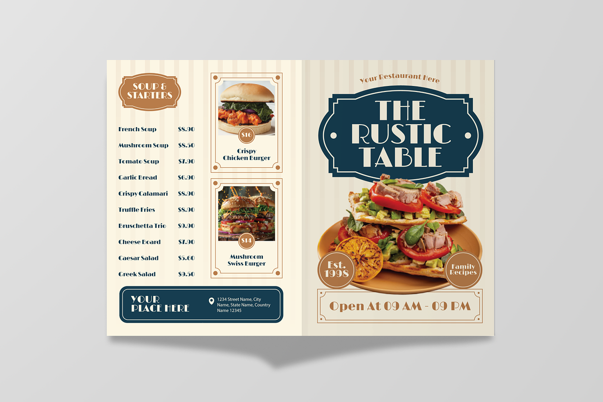 Rustic Vintage Menu Bifold Brochure, a Flyer Template by Annora Studio (Photo 3 of 6)