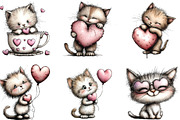 Whimsical Valentine Cats Clipart, an Illustration by CraftArtStudio (Thumbnail 6 of 6)