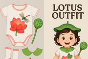 Cute Baby Character with Lotus, a Graphic by Bear and Bean Studio (Thumbnail 3 of 4)