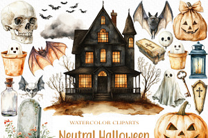 Watercolor Neutral Halloween Clipart, an Illustration by Craft Nest