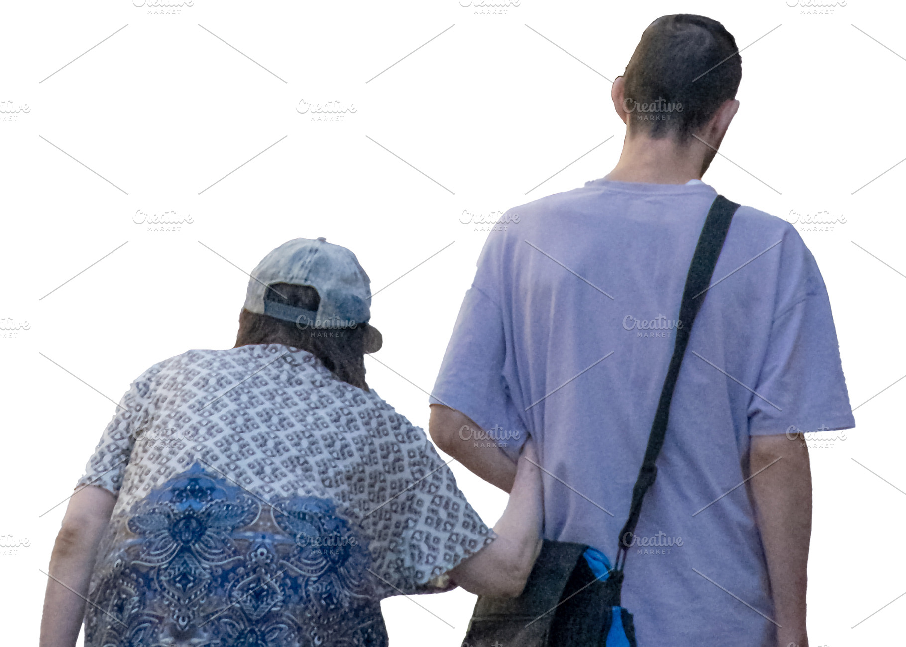 Back view medium shot isolated image of adult and elderly walkin, a Person Photo by DanFLCreativo