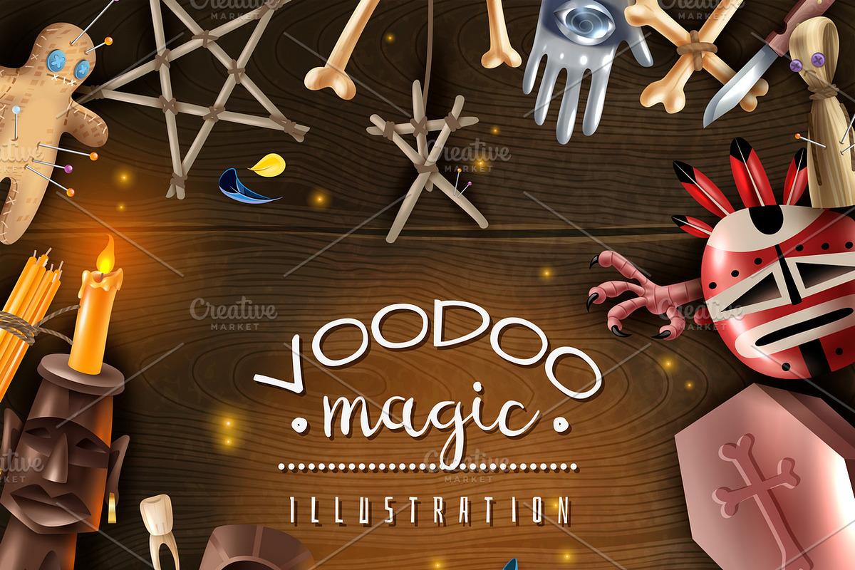 Voodoo magic realistic frame, an Object Illustration by Macrovector ...
