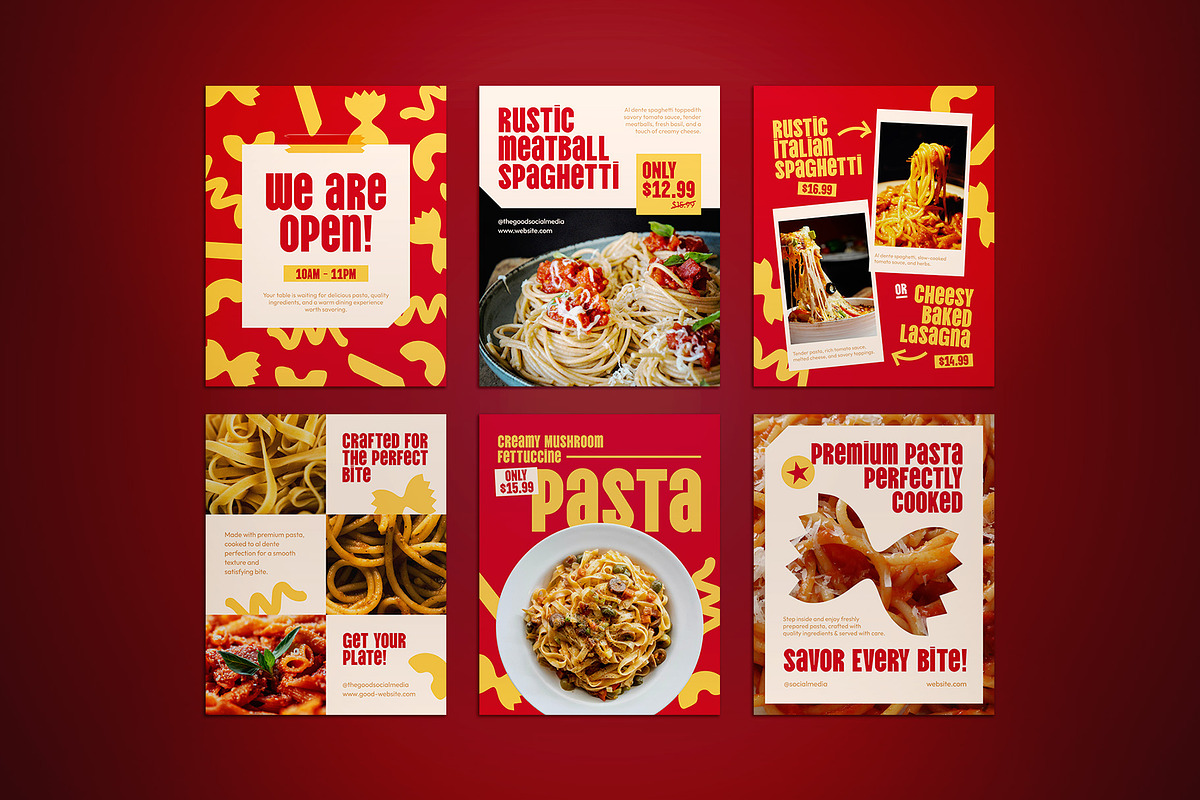Pasta Restaurant Social Media Pack, a Flyer Template by The Good Store (Photo 3 of 4)