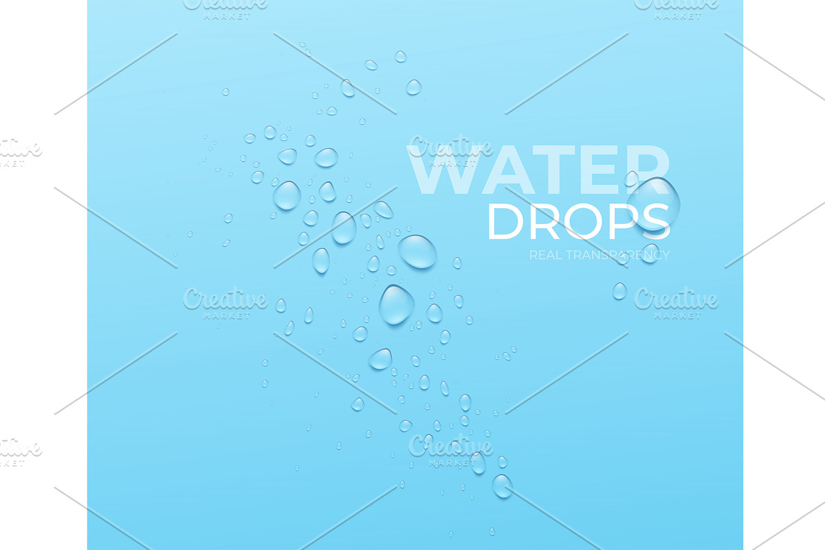 Realistic Water Drops on blue, a Healthcare Illustration by Vik_Y  Vector&Design