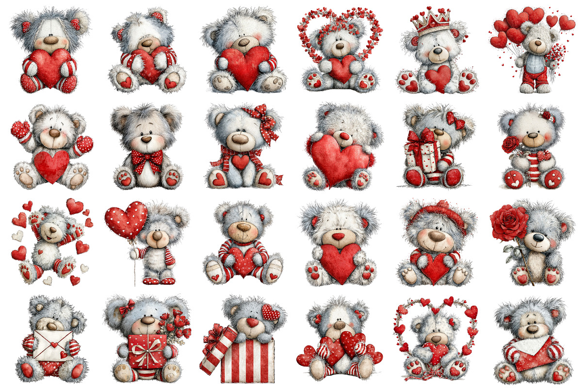 Valentines Teddy Bear Clipart, an Illustration by designcity5 (Photo 2 of 5)