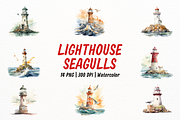 Watercolor Lighthouse and Seagulls, an Object Illustration by New-School-Wave (Thumbnail 1 of 5)