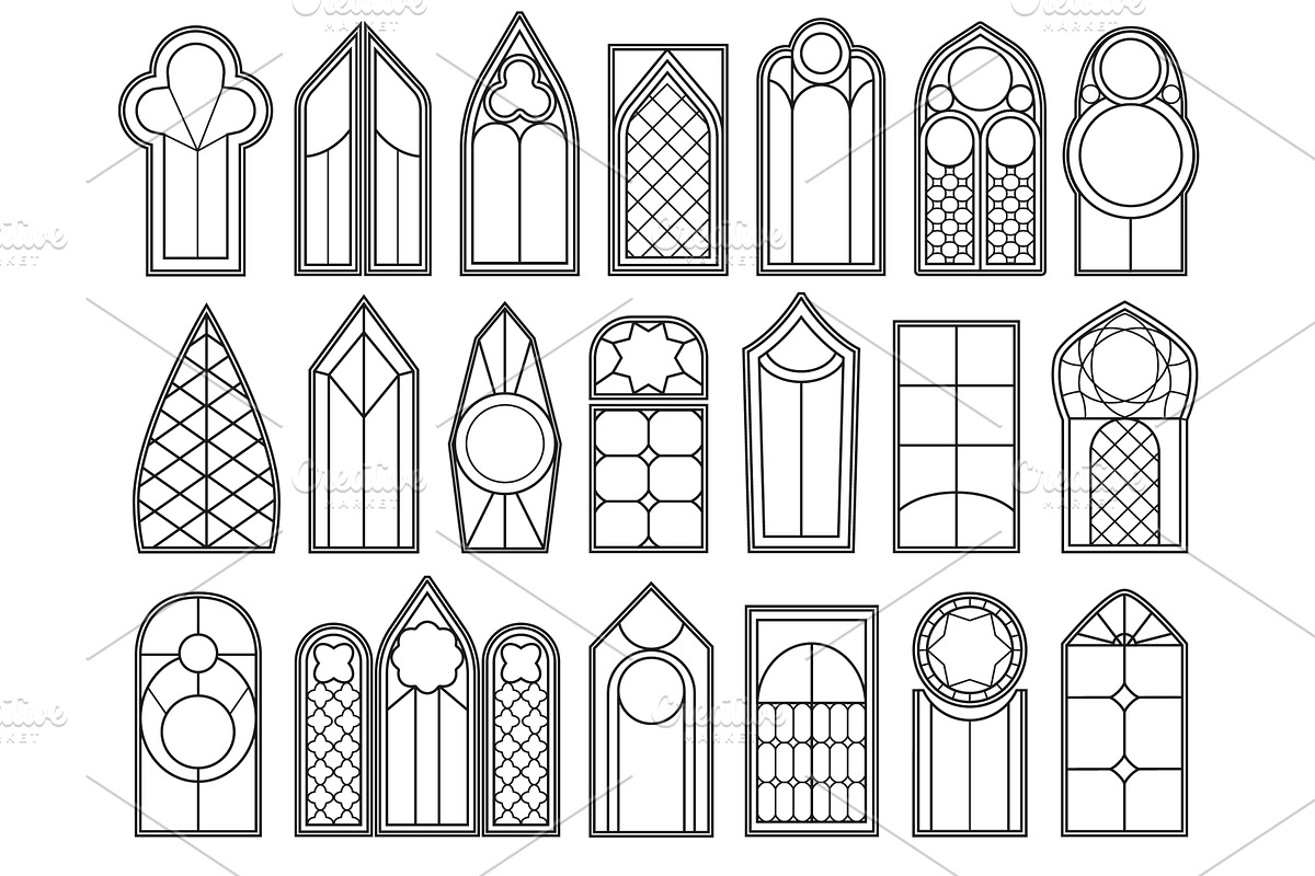 Outline gothic windows. Stained, an Object Illustration by winwin.art