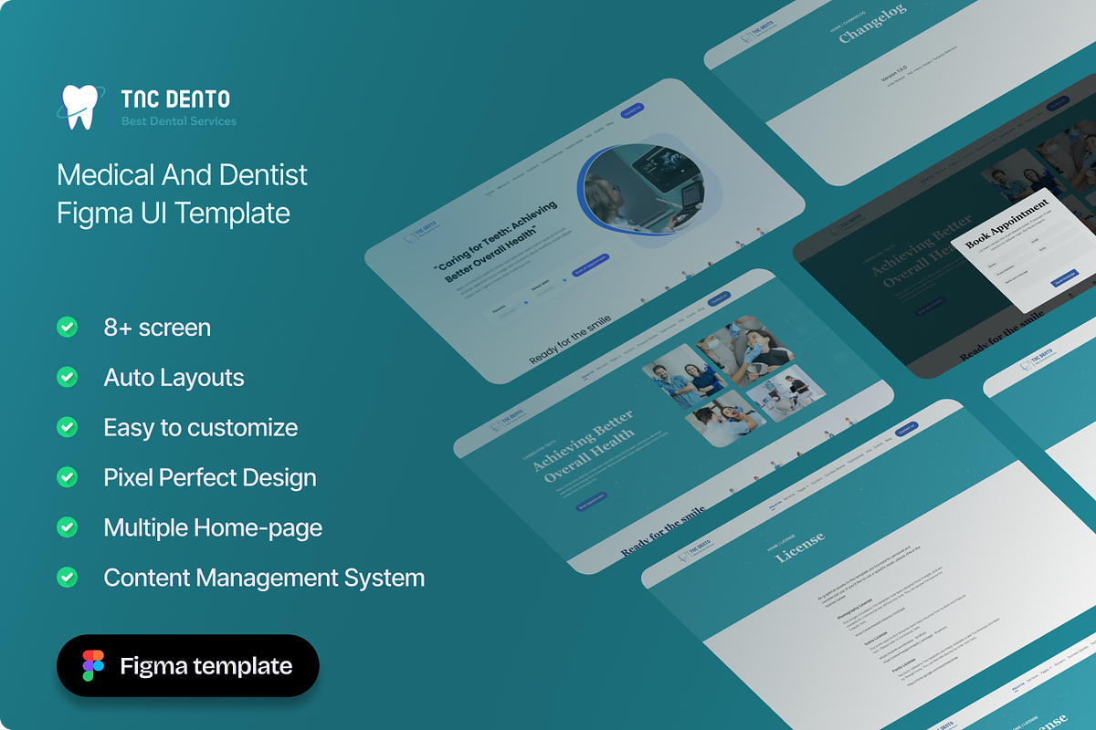 TNC Dento – Dental Figma UI Kit, an UI Kit Template by TNCFlow (Photo 1 of 5)