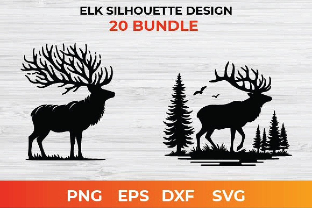 Elk Silhouette Design bundle, an Animal Illustration by bossdesigner (Photo 2 of 3)