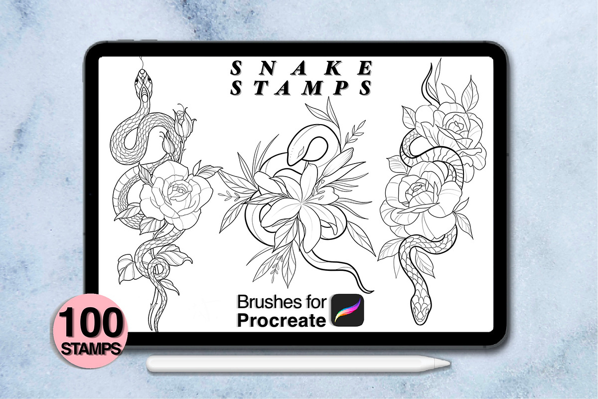100 procreate snake stamps, a Brush Add-On by Arts For Peace (Photo 5 of 9)