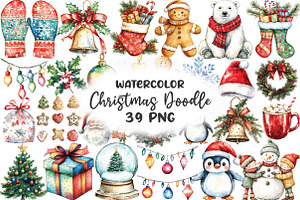 Christmas Doodle Sublimation Clipart, an Illustration by CraftArtStudio